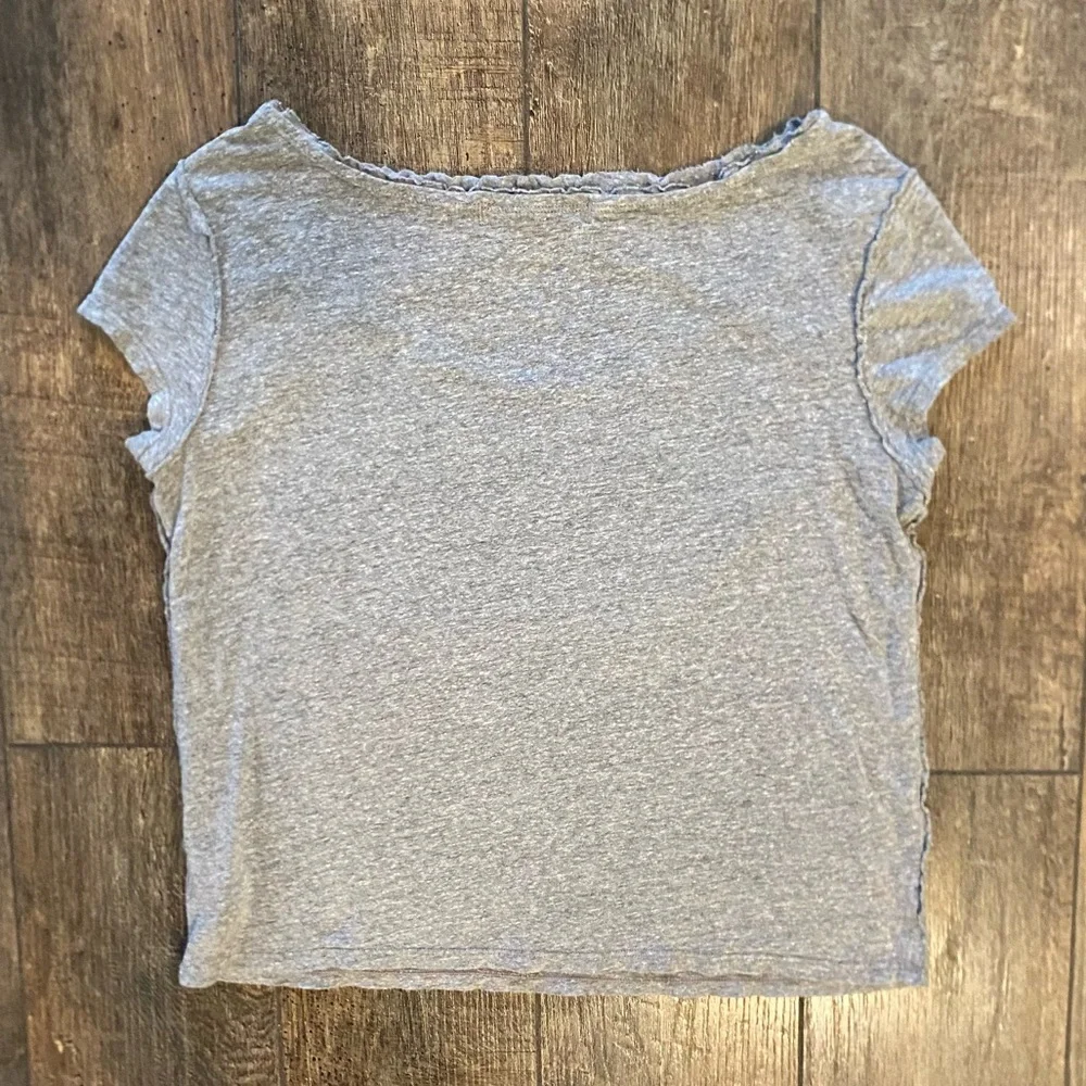 we the free/free people june cutout linen blend tee in grey - Picture 3 of 5